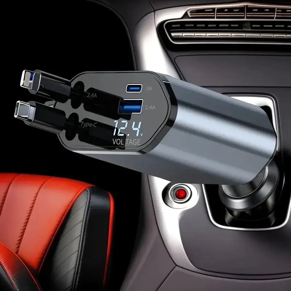 120W Fast Car Charger (2025 New Version) with 80CM Retractable Type-C Charging for 4 Devices – Universal Car Mobile Charger for All Smartphones & Tablets (Car Charger)
